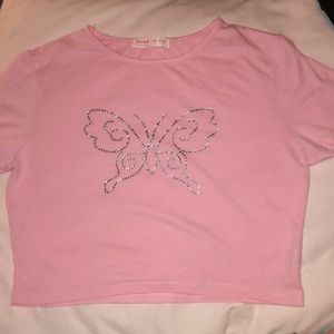 Bedazzled pink butterfly baby tee